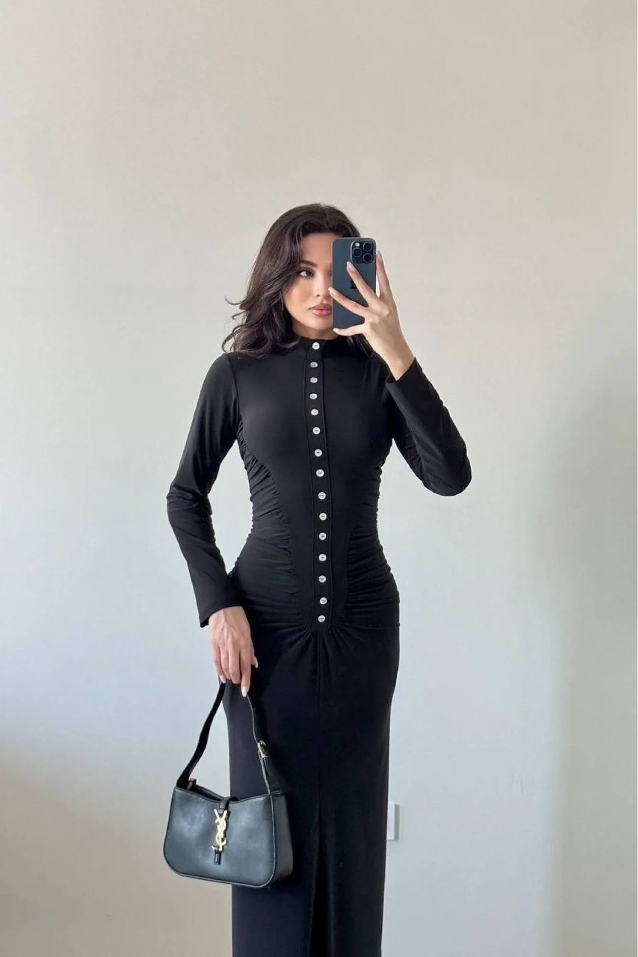 Kadın Siyah Sedef Düğme Sendy Elbise 1041-2705