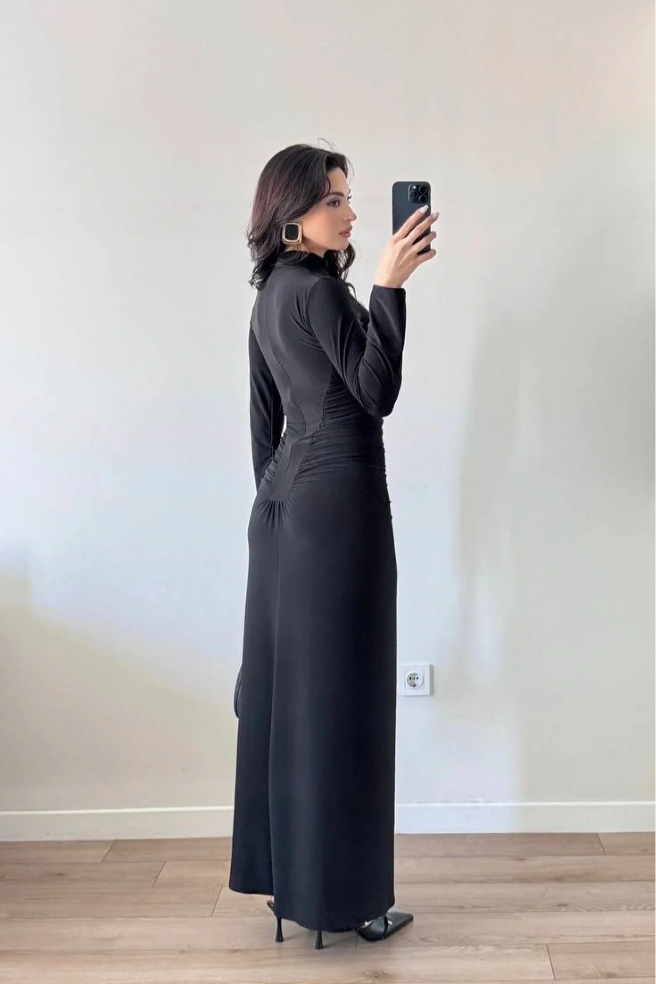 Kadın Siyah Sedef Düğme Sendy Elbise 1041-2705