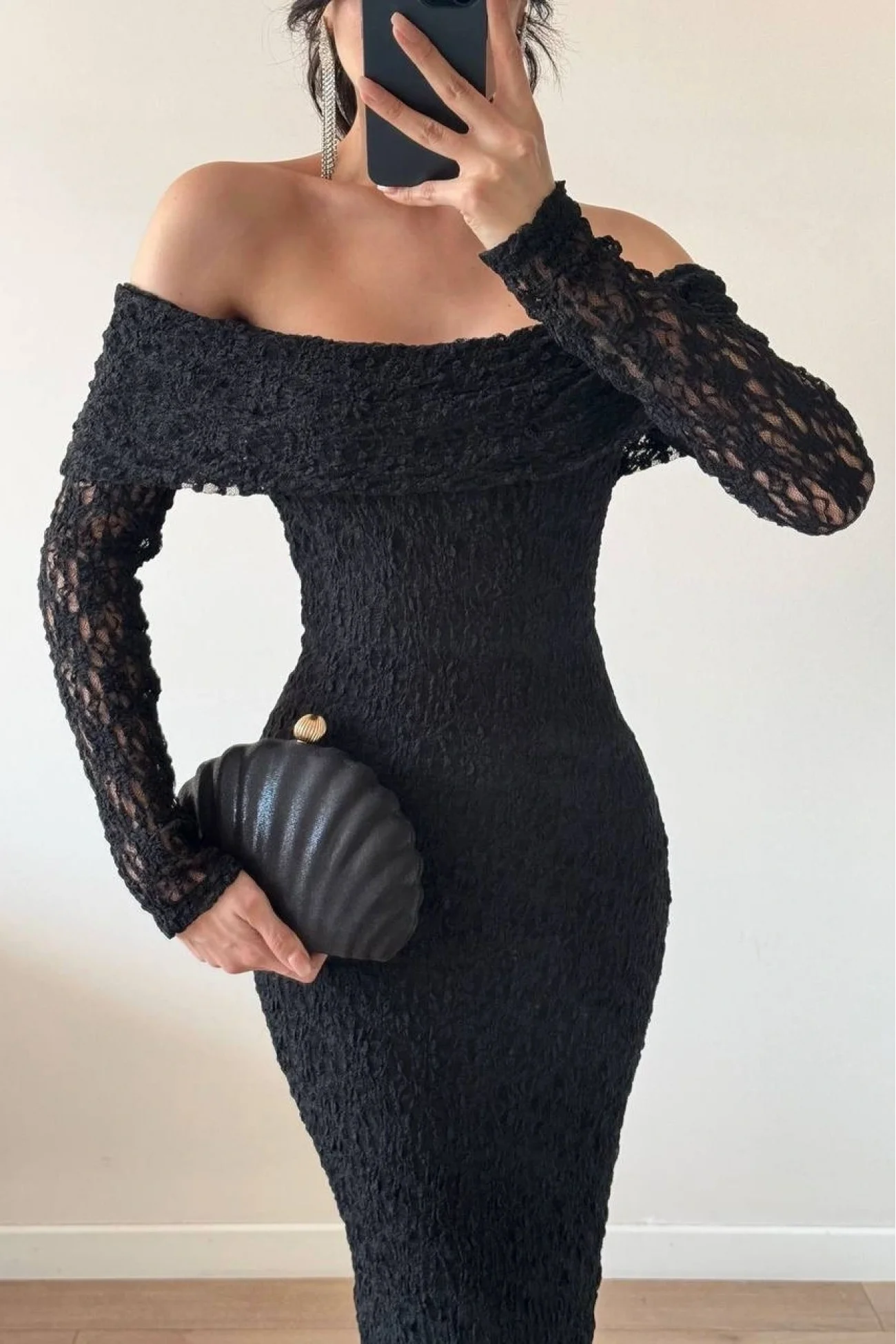 Kadın Siyah Straplez Yaka Dantelli Elbise 1041-2733