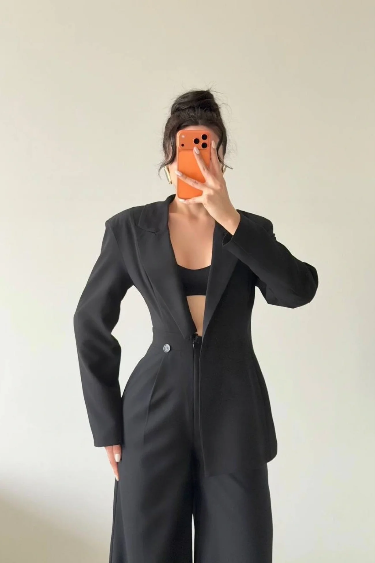 Kadın Siyah Takım Görünümlü Ceketli Tulum 1041-2735