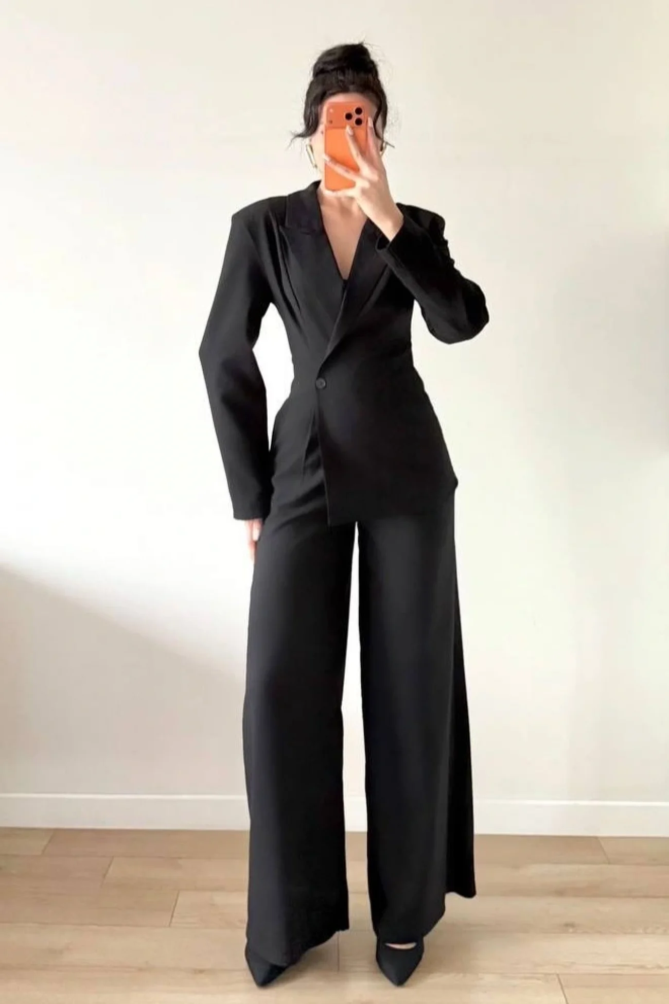 Kadın Siyah Takım Görünümlü Ceketli Tulum 1041-2735