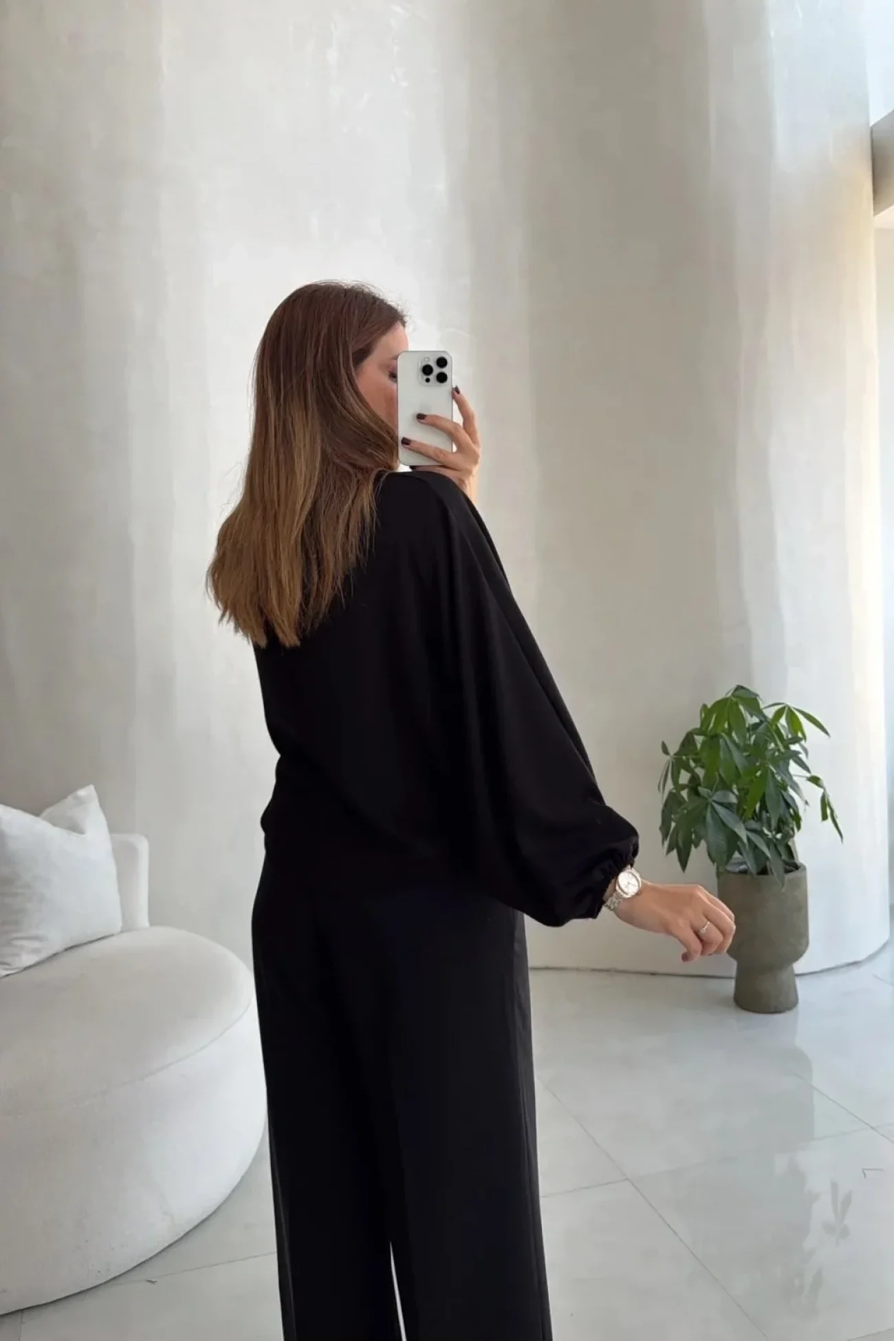 Kadın Siyah Yarasa Kol Oversize Bluz 1627