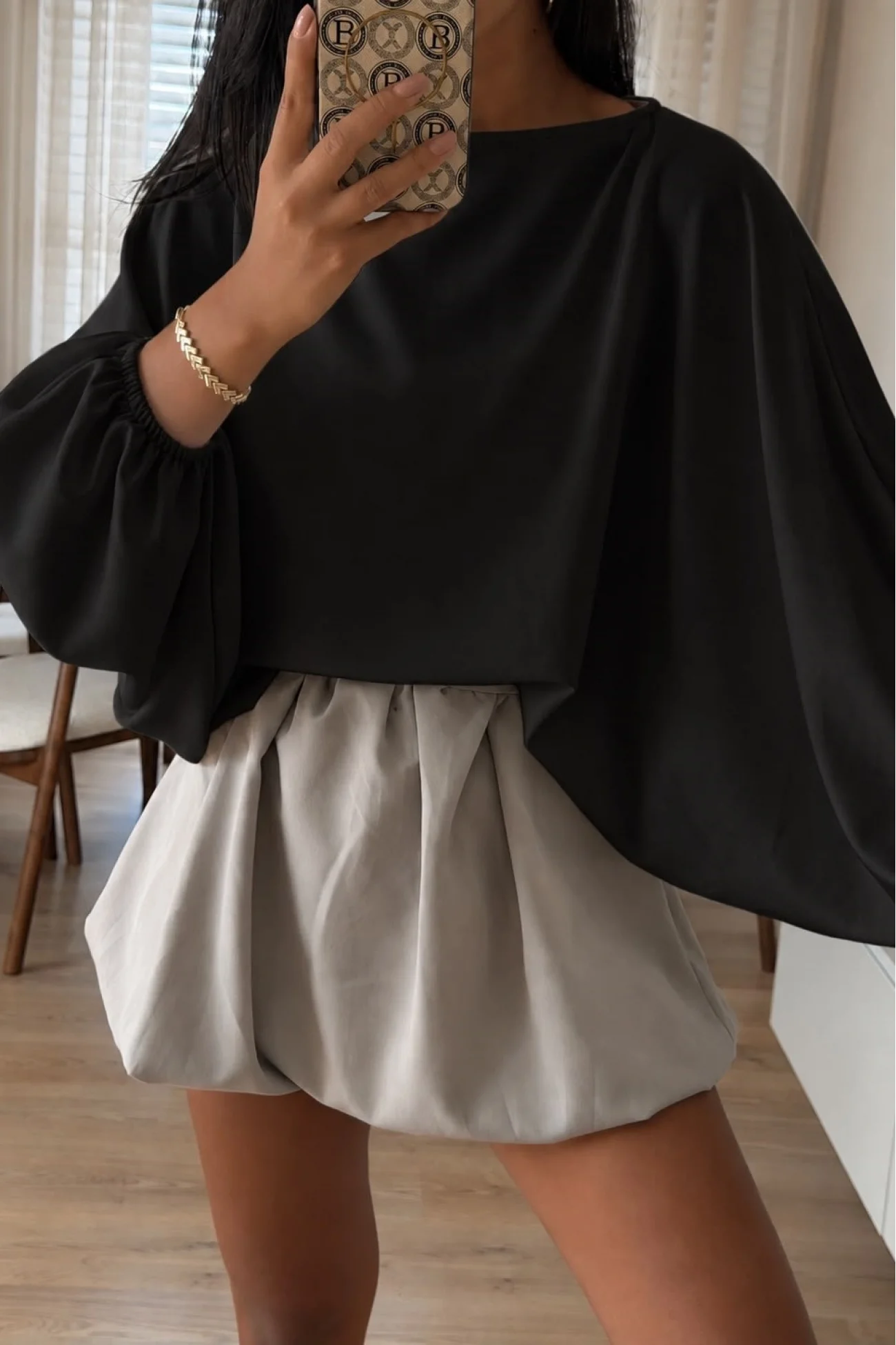 Kadın Siyah Yarasa Kol Oversize Bluz 1627
