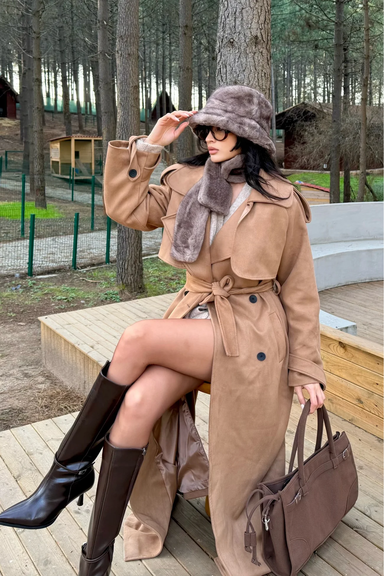 Kadın Vizon Peluş Bucket Şapka 594-14817