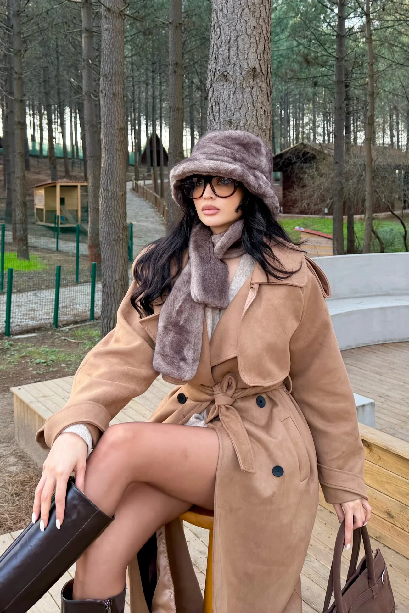 Kadın Vizon Peluş Bucket Şapka 594-14817