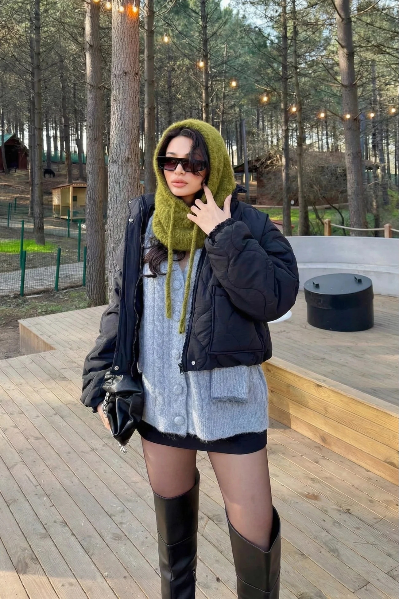 Kadın Yağ Yeşili Triko Balaklava Bere 594-14911