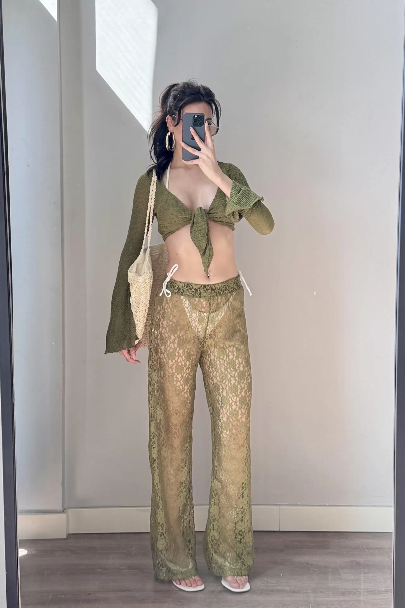 Kadın Yeşil Dantelli Pantolon 1017-0170