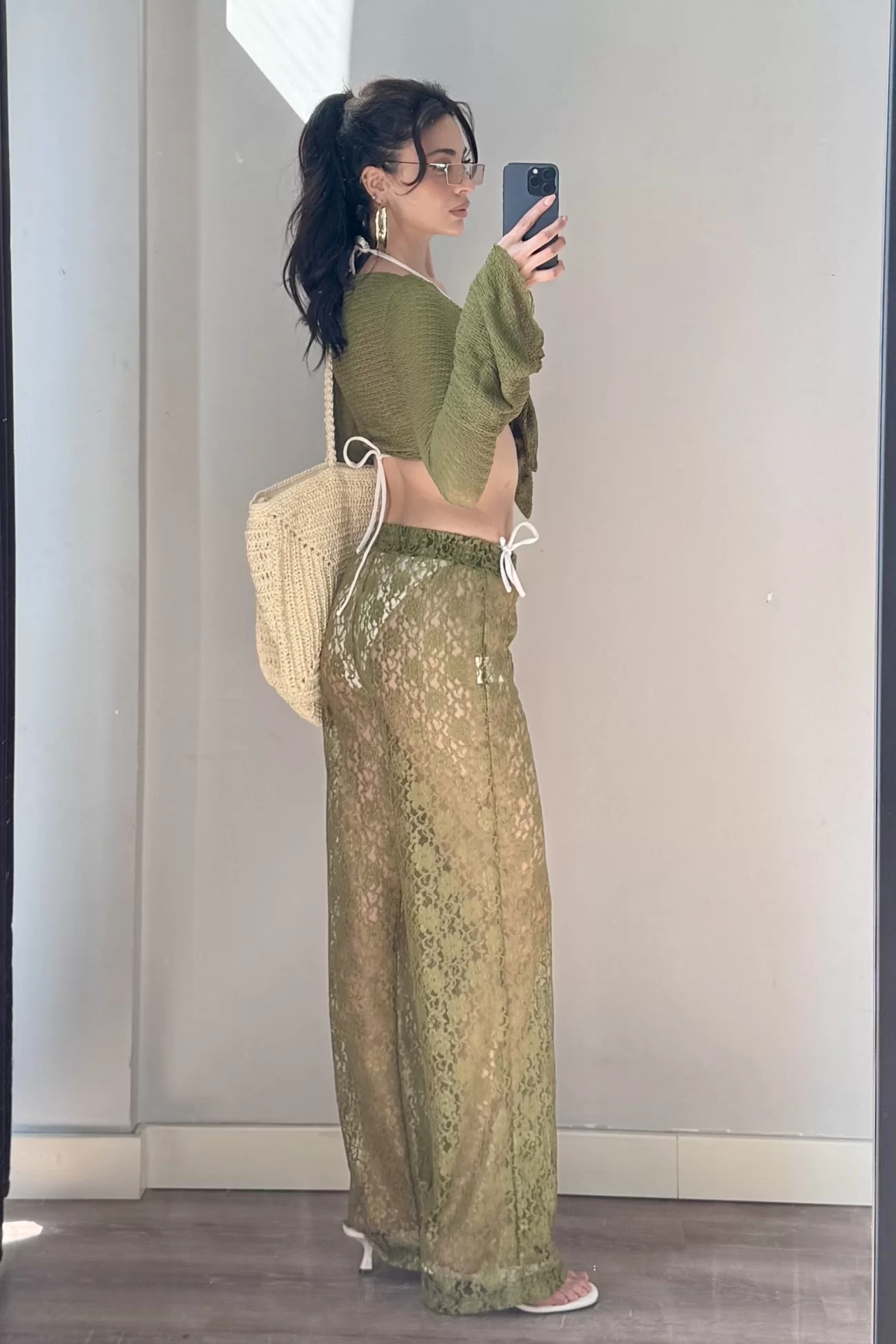 Kadın Yeşil Dantelli Pantolon 1017-0170