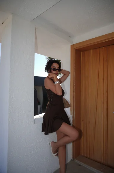 Kadın Kahve Kuşgöz Kaşkorse Elbise 1026-221710