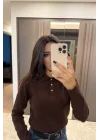 Kadın Kahve Polo Yaka Kazak 1014-2402