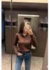 Kadın Kahve Polo Yaka Kazak 1014-2402