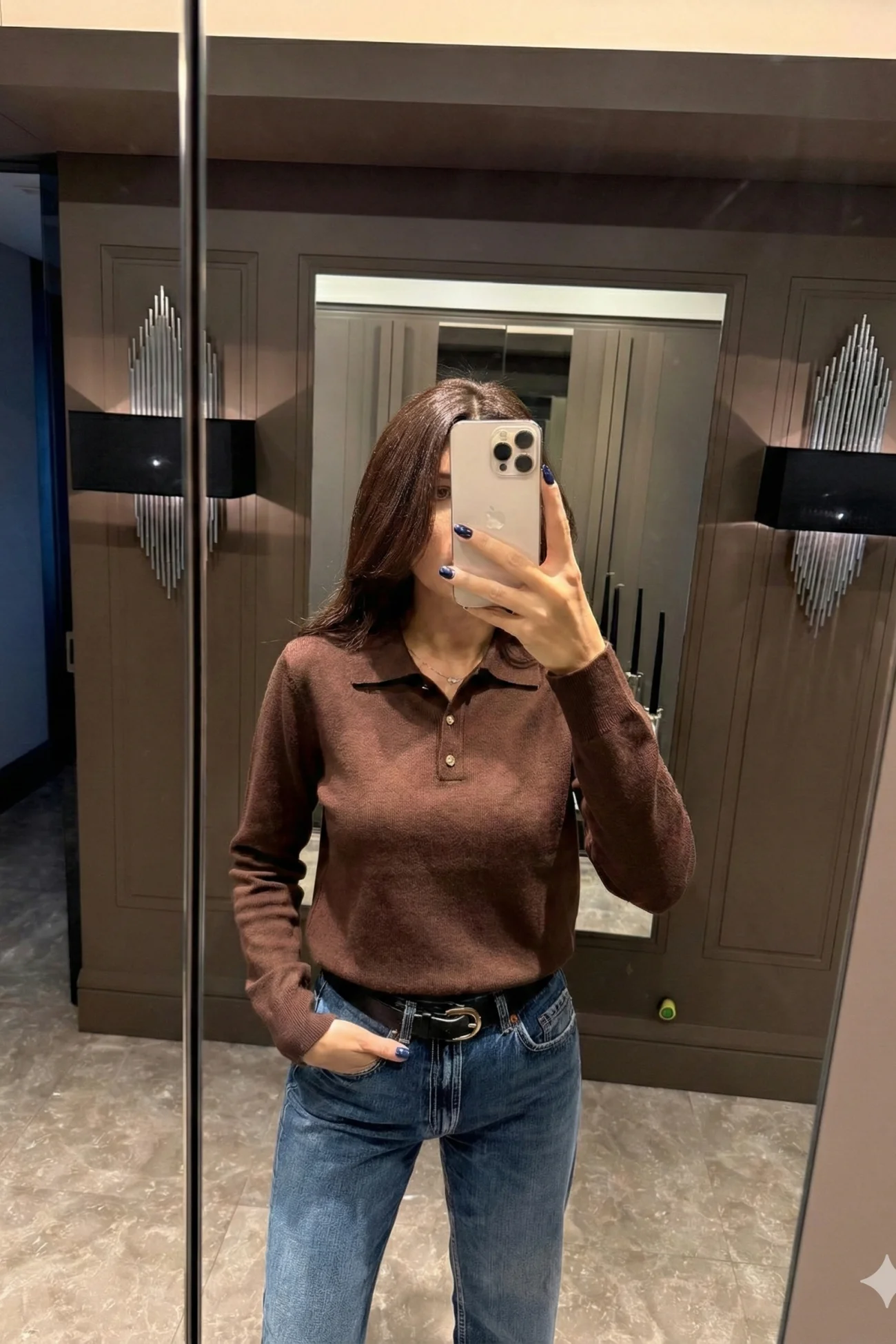 Kadın Kahve Polo Yaka Kazak 1014-2402