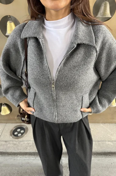 Kadın Antrasit Fermuarlı Oversize Hırka 1014-2381