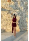 Kadın Bordo Bağlamalı Kısa Elbise 1026-221677