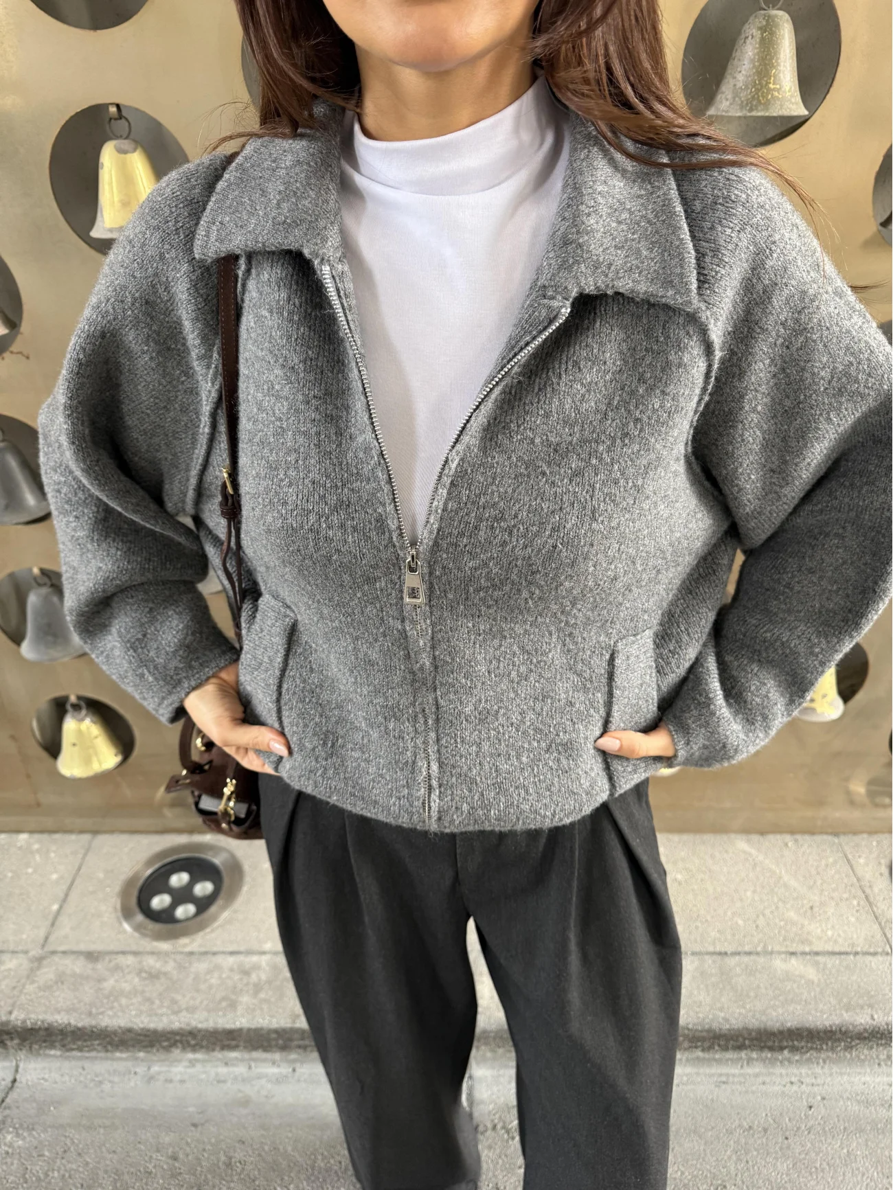 Kadın Antrasit Fermuarlı Oversize Hırka 1014-2381