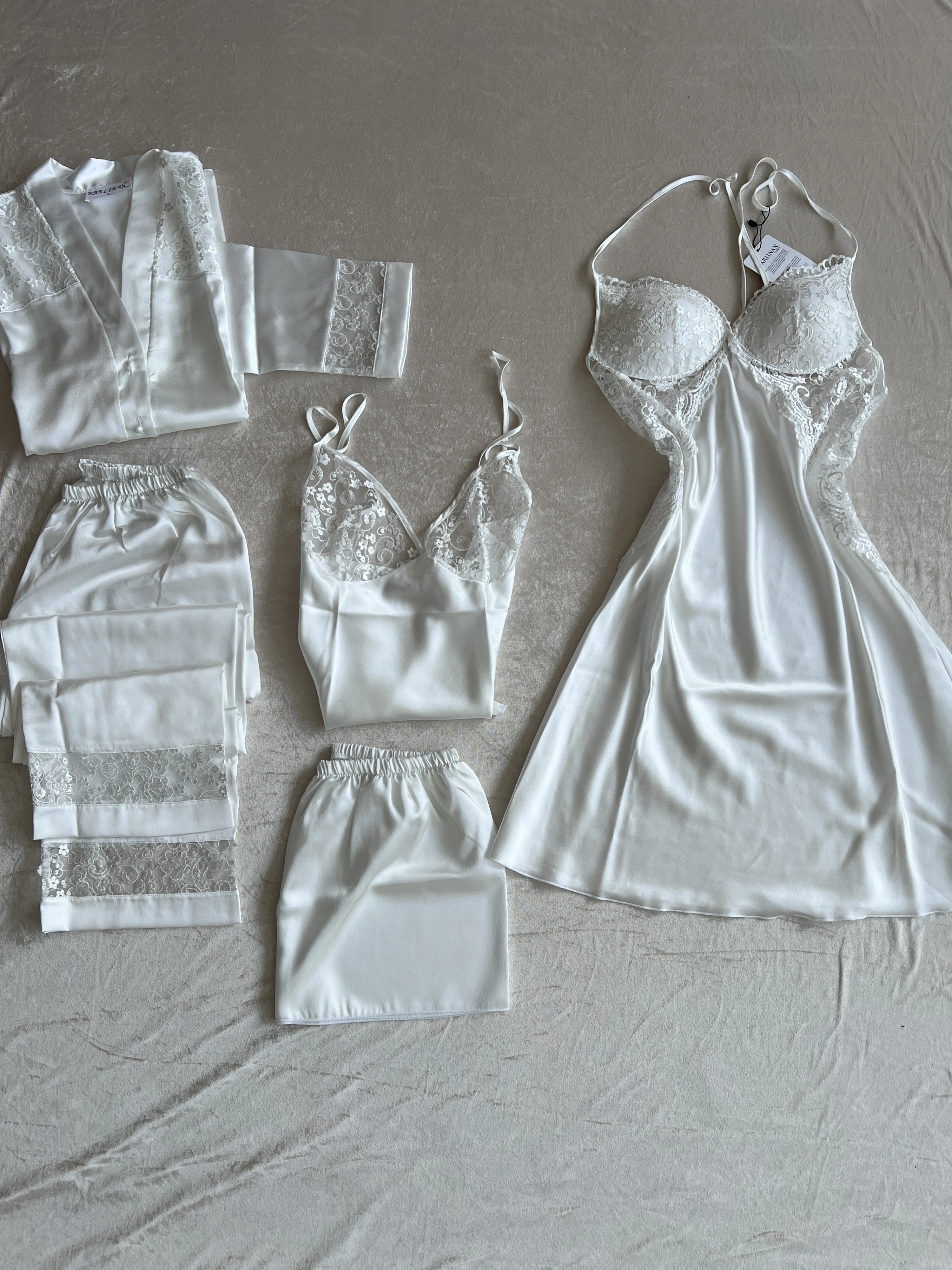 5 Parça Ekru Saten set