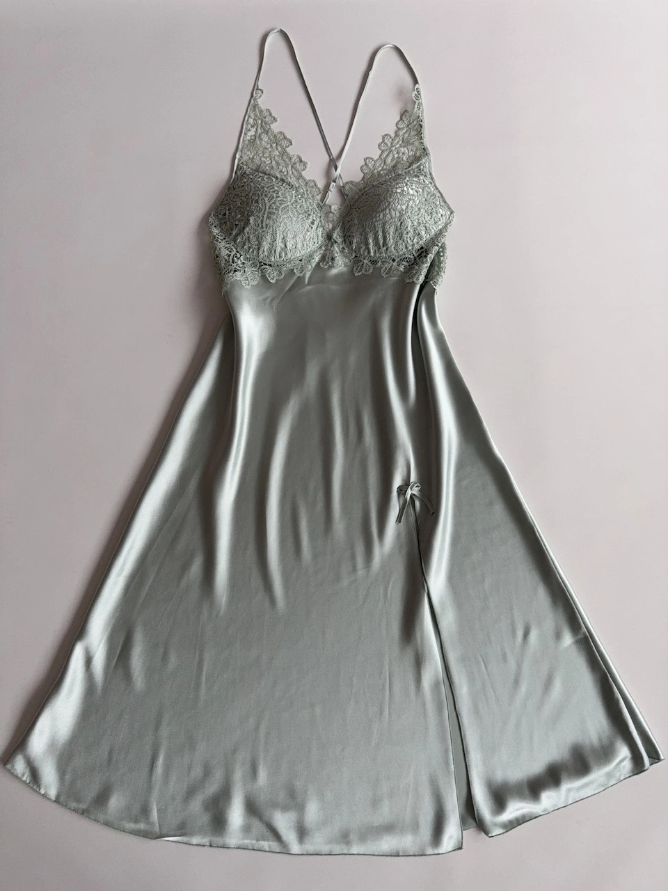 Büyük Beden Mint Yırtmaç Detaylı Uzun Gecelik