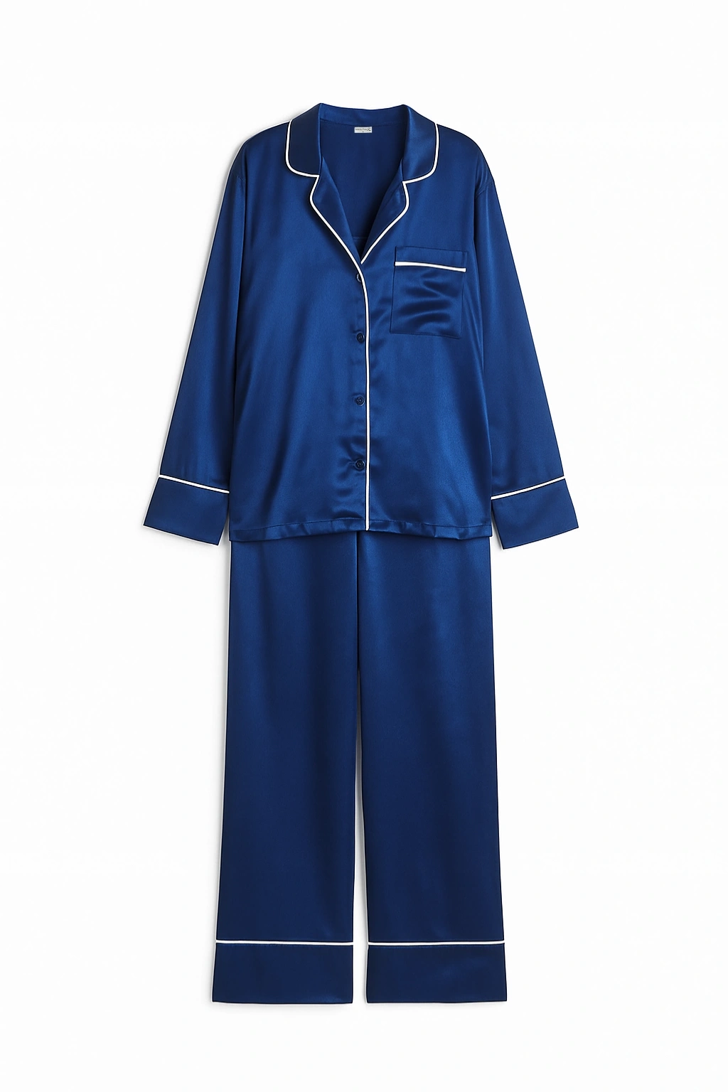 İpeksi Saten Lacivert Biyeli Pijama Takımı