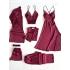 Bordo Dantel Detaylı 6lı Gecelik Sabahlık Set