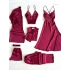 Bordo Dantel Detaylı 6lı Gecelik Sabahlık Set