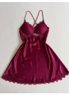 Büyük Beden Güpür Detaylı Bordo Kısa Gecelik