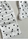 Beyaz Siyah Kalpli Saten Pijama Seti