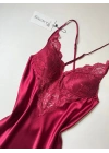 Bordo Dantel Detaylı 6lı Gecelik Sabahlık Set