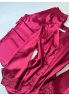 Bordo Dantel Detaylı 6lı Gecelik Sabahlık Set
