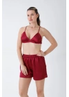 Bordo Bralet Şort Takım
