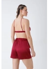 Bordo Bralet Şort Takım