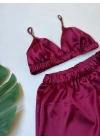 Bordo Bralet Şort Takım