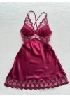 Burgundy Lace Detailed Nightgown