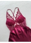 Burgundy Lace Detailed Nightgown