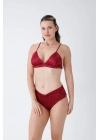 Bordo Saten Bralet Takım
