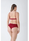 Bordo Saten Bralet Takım