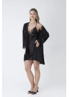 Diamond Kısa Gecelik Seti Siyah