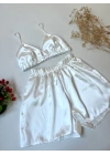 Ekru Bralet Şort Takım