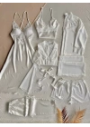 Ekru Dantel Detaylı 6lı Gecelik Sabahlık Set