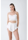 Ekru Fırfırlı Sırt Dekolteli Pijama Takımı