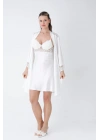Ekru Kısa Gecelik Sabahlık Takım