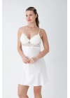 Ekru Kısa Gecelik Sabahlık Takım