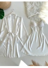 Ekru Kısa Gecelik Sabahlık Takım