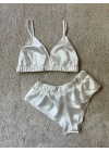 Ekru Saten Bralet Takım