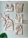 İnci Güpür Detaylı 6lı Saten Gecelik Sabahlık Set