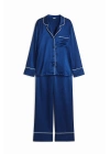 Silky Satin Navy Piped Pajama Set