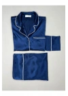 İpeksi Saten Lacivert Biyeli Pijama Takımı