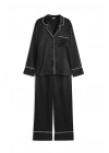 Silky Satin Black Piped Pajama Set