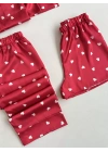 Kırmızı Beyaz Kalpli Saten Pijama Seti