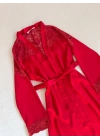 Kırmızı Dantelli 6’lı Saten Çeyiz Seti | Gecelik Sabahlık Takımı Kadın