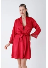Kırmızı Kısa Gecelik Sabahlık Takım